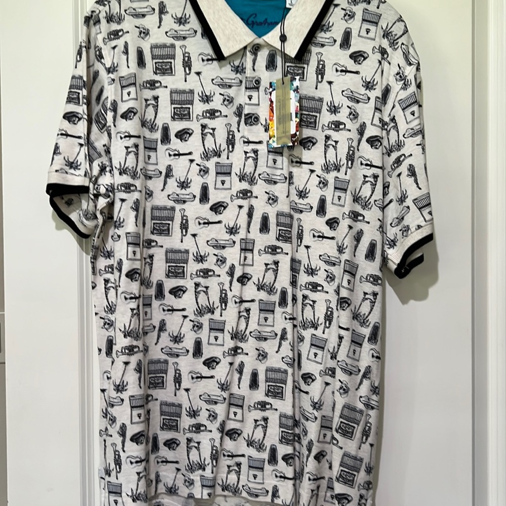 Robert Graham men’s polo shirt skull guitar print size large brand new